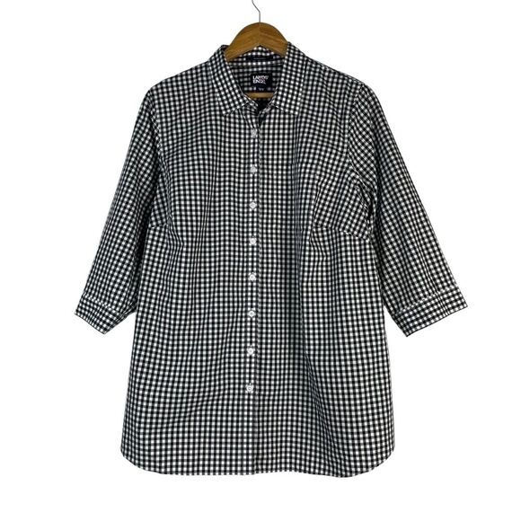 Lands' End Tops - Land's End No Iron Supima Cotton Button Down Shirt Siza 16W Check Black White